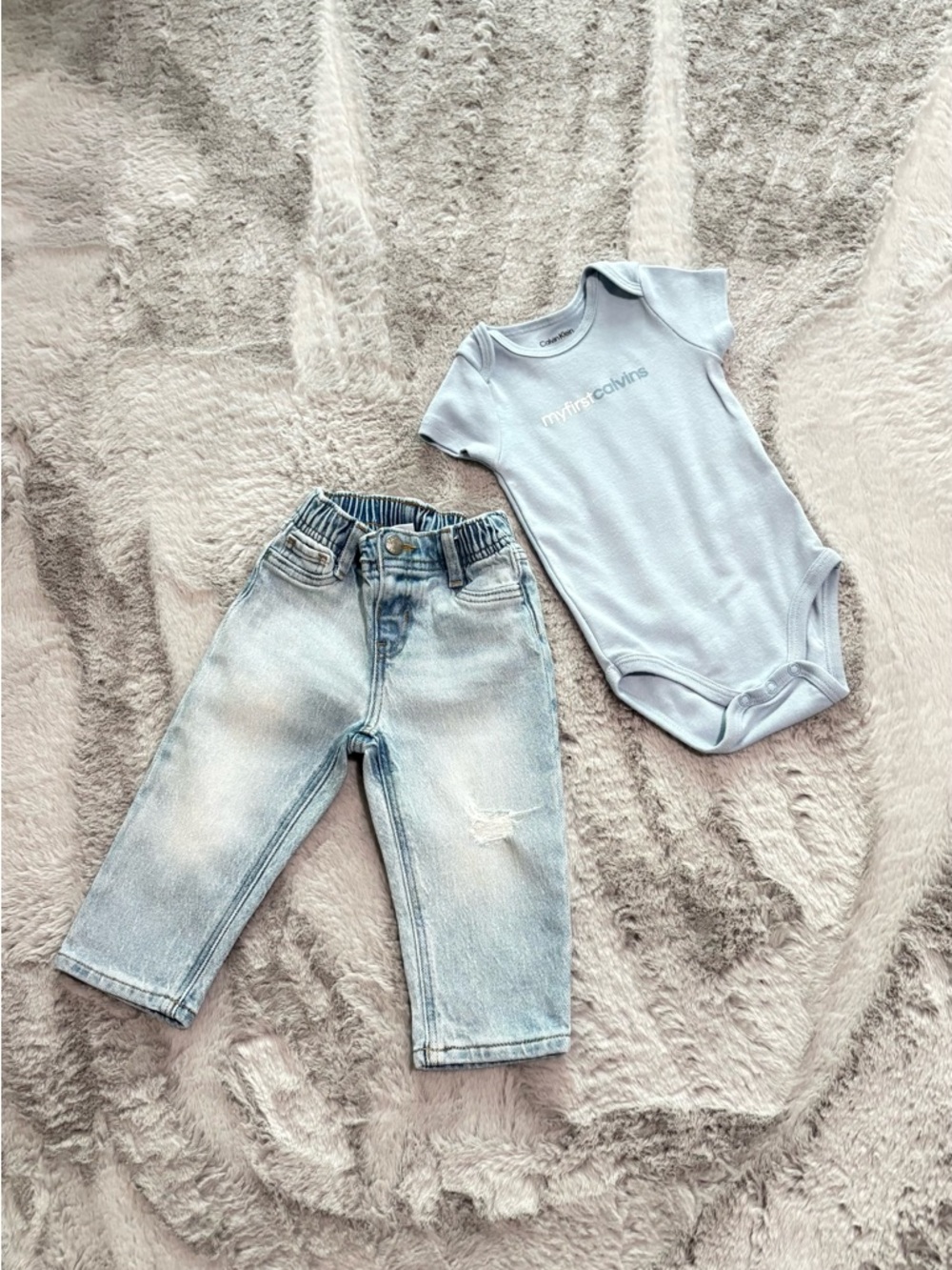 Calvin Klein Light Blue Baby Onesie My First Calvin & Light Denim Jeans Set